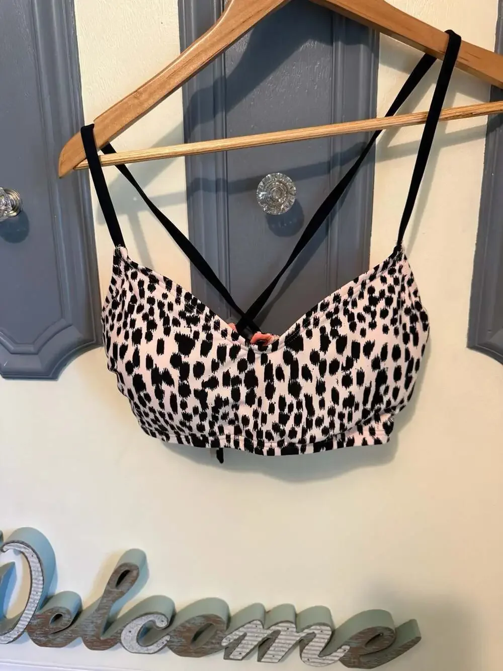 Xhilaration Black and White Animal Print Lace-Up Back Bikini Top D/DD